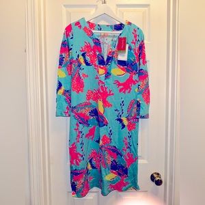 Lilly Pulitzer Riva Dress, Medium, New With Tags, Shorely Blue, Sandstorm Print